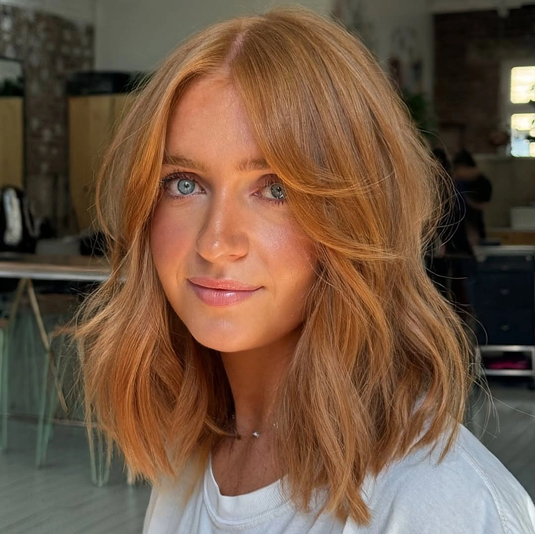 lob haircut ideas Copper Lob With Soft Curtain Layers