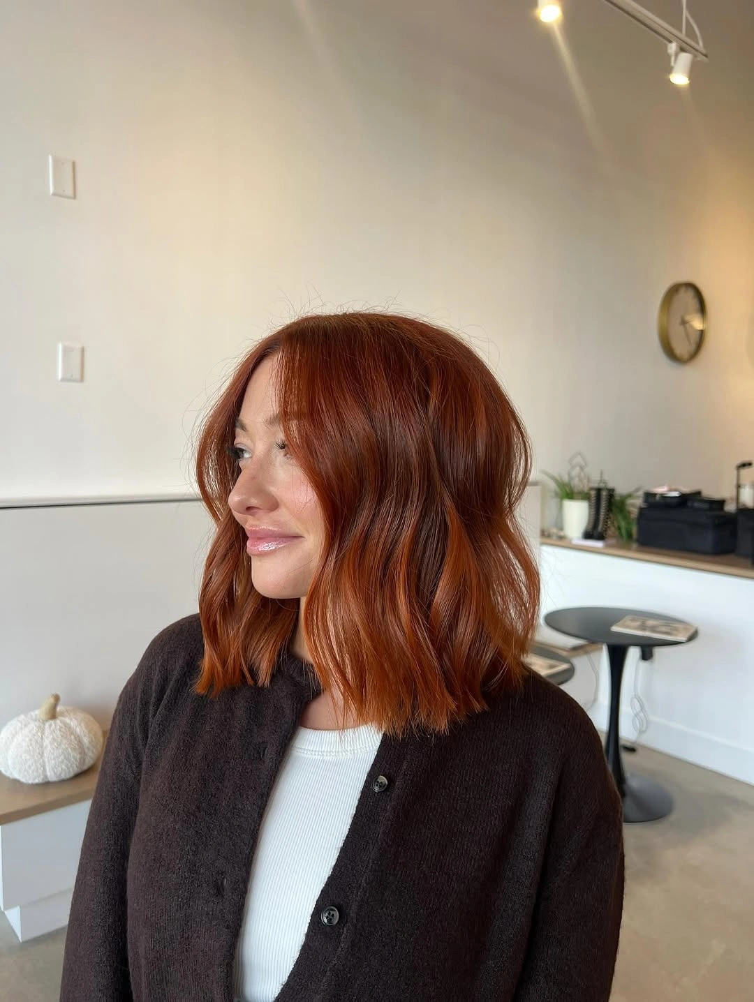 lob haircut ideas Copper Wavy Lob With Blunt Ends