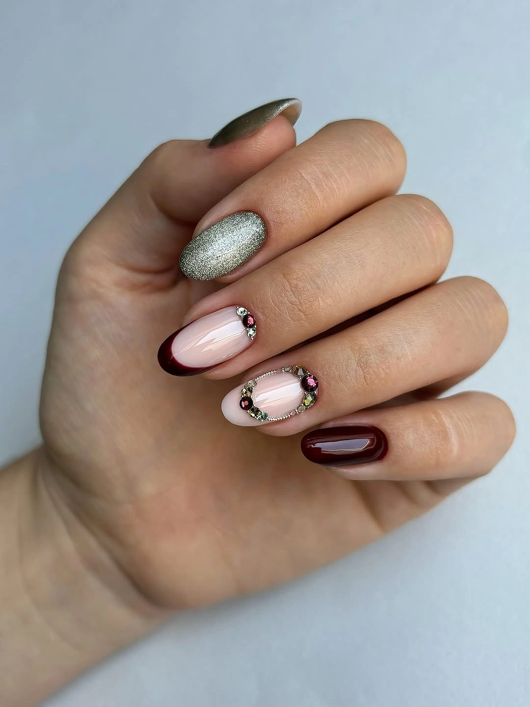 maroon fall nails 2026 Burgundy Jewels and Metallic Sparkle