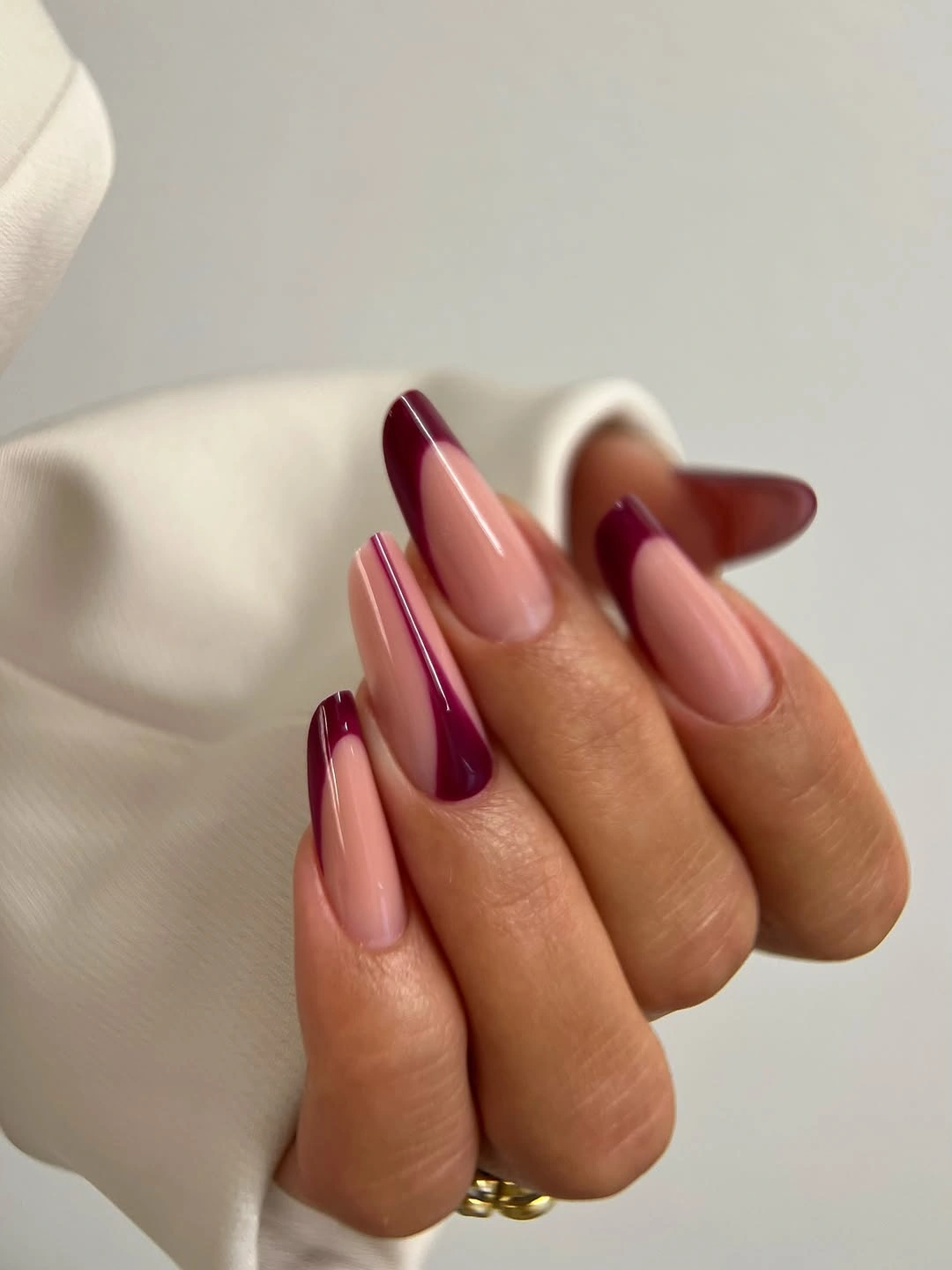 maroon fall nails 2026 Modern Burgundy French Almond Nails