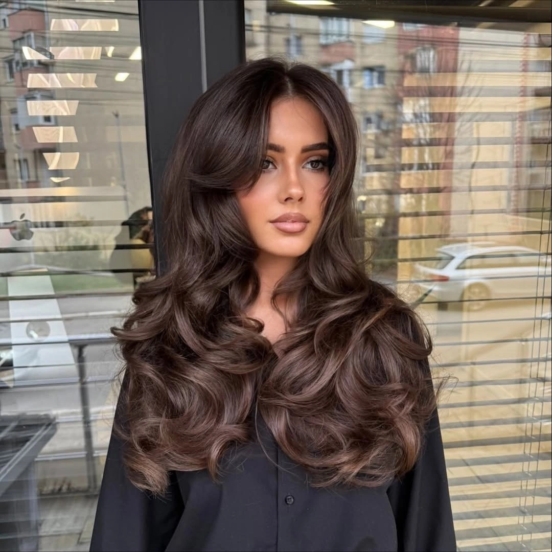 middle parting hairstyles Full Brunette Waves With Center Parting