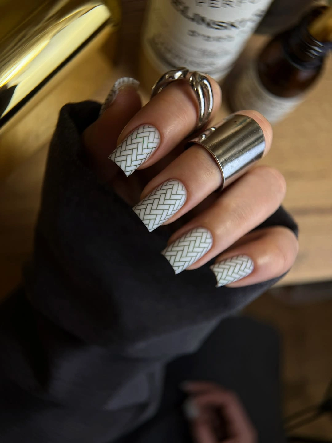 nude fall nails 2026 Woven Neutral Square Nails