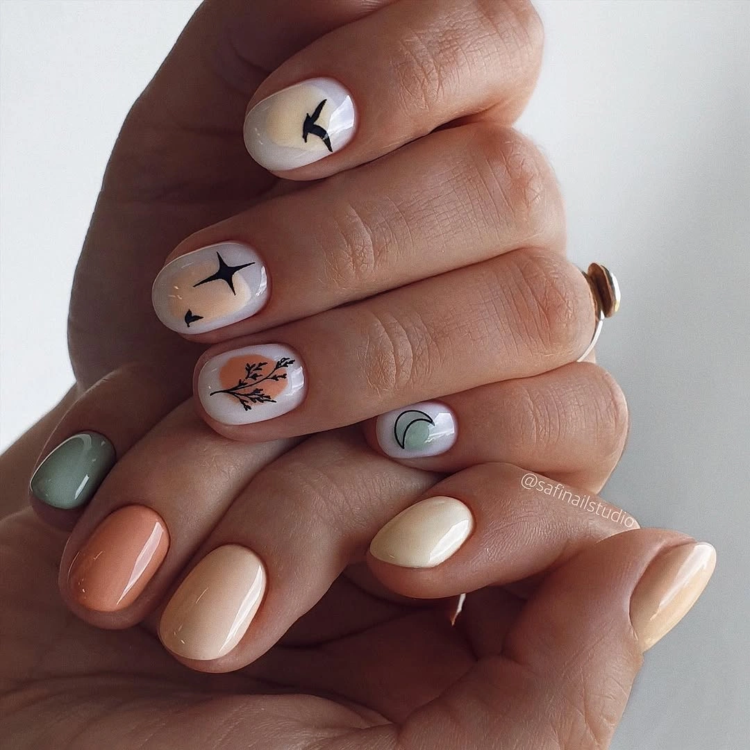 nude fall nails 2026 Muted Autumn Mini Art