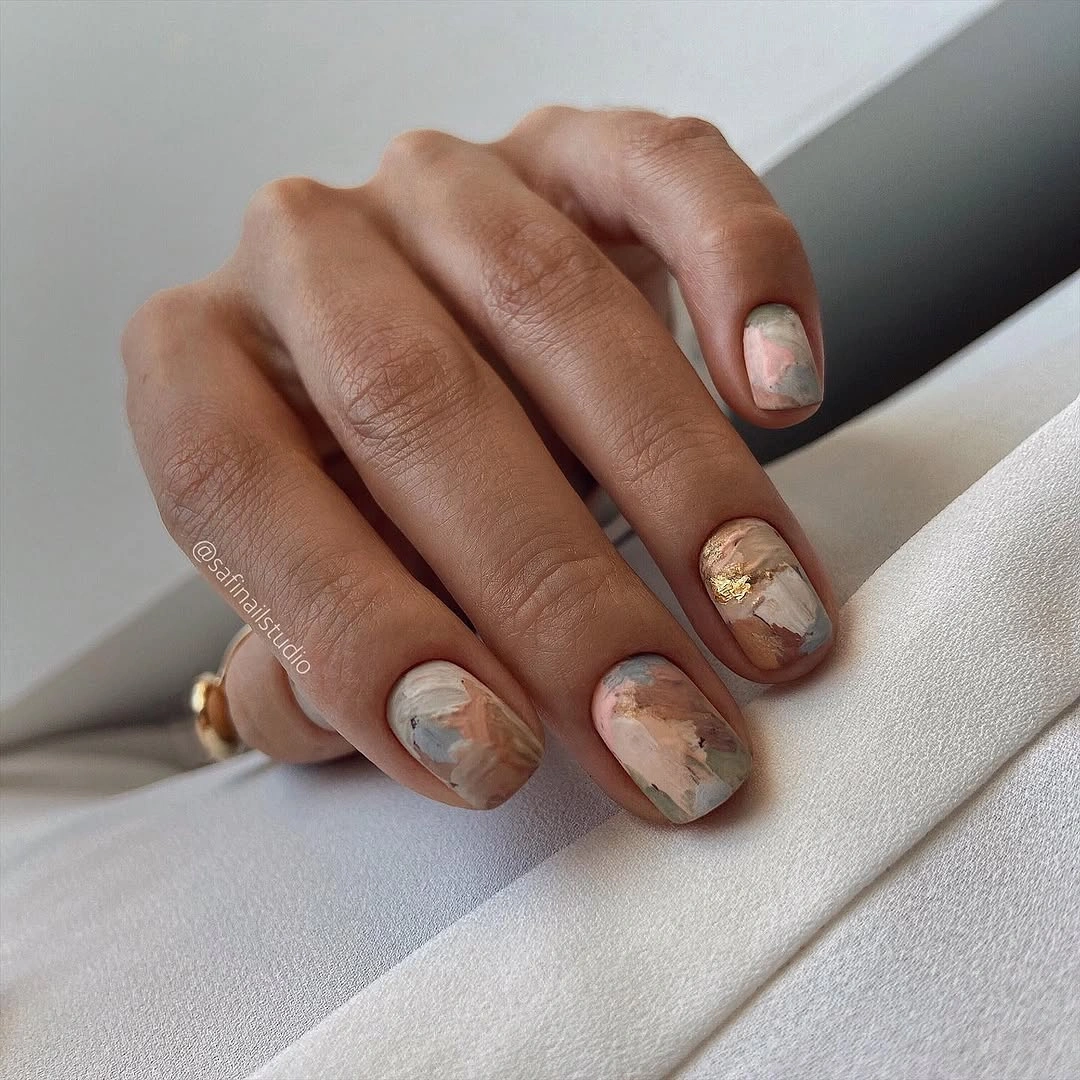nude fall nails 2026 Abstract Earth Tone Art