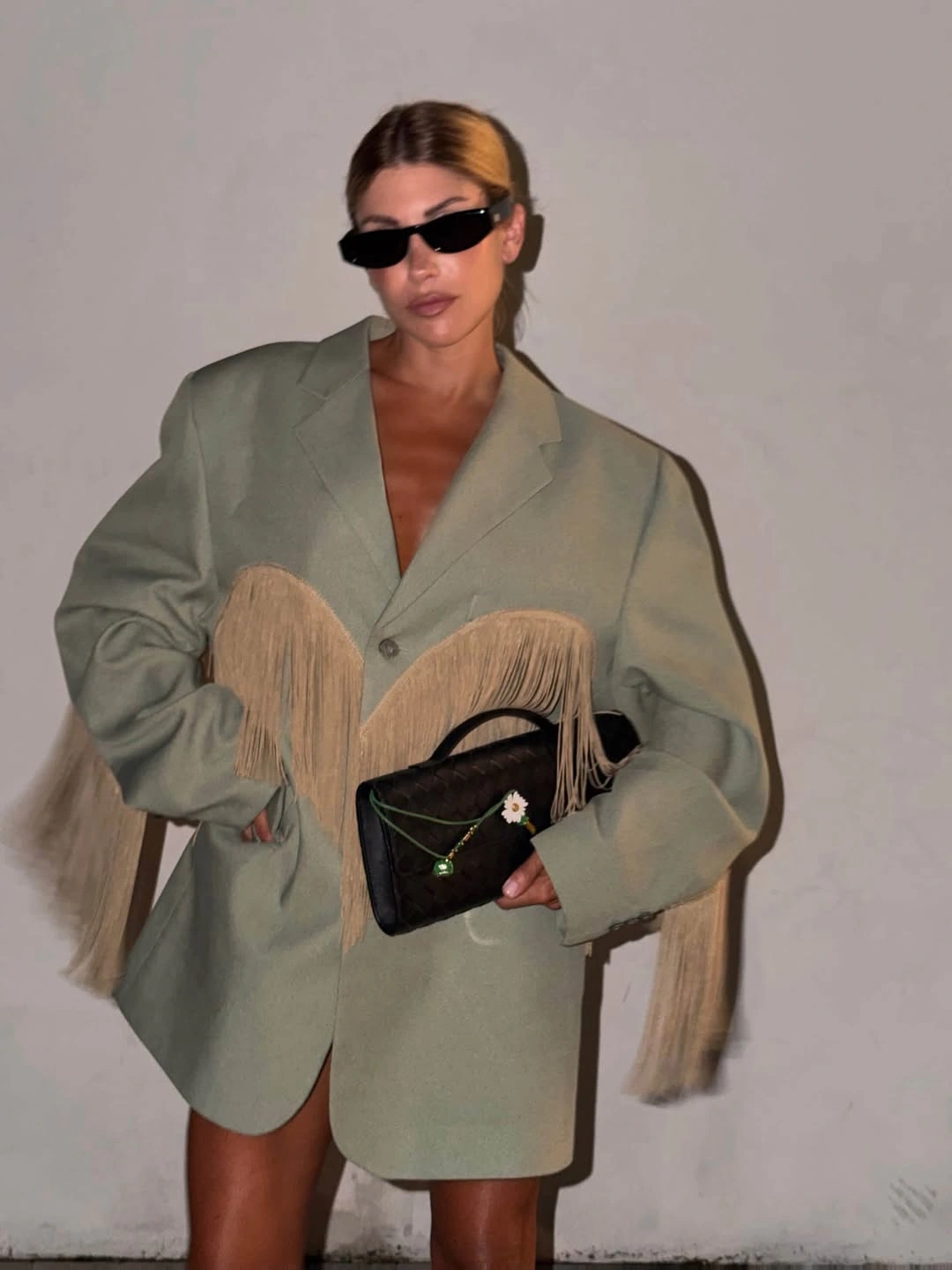 october fashion trends 2026 Sage Blazer With Western Fringe