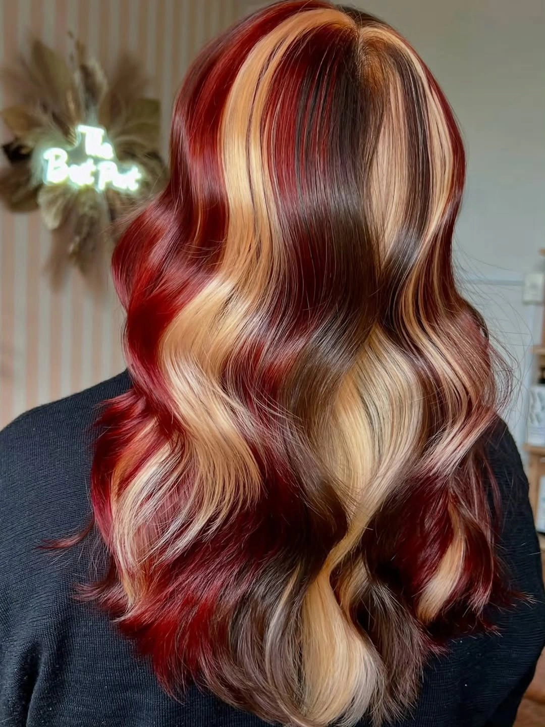 october hair colour ideas 2026 Cherry Red and Vanilla Ribbons