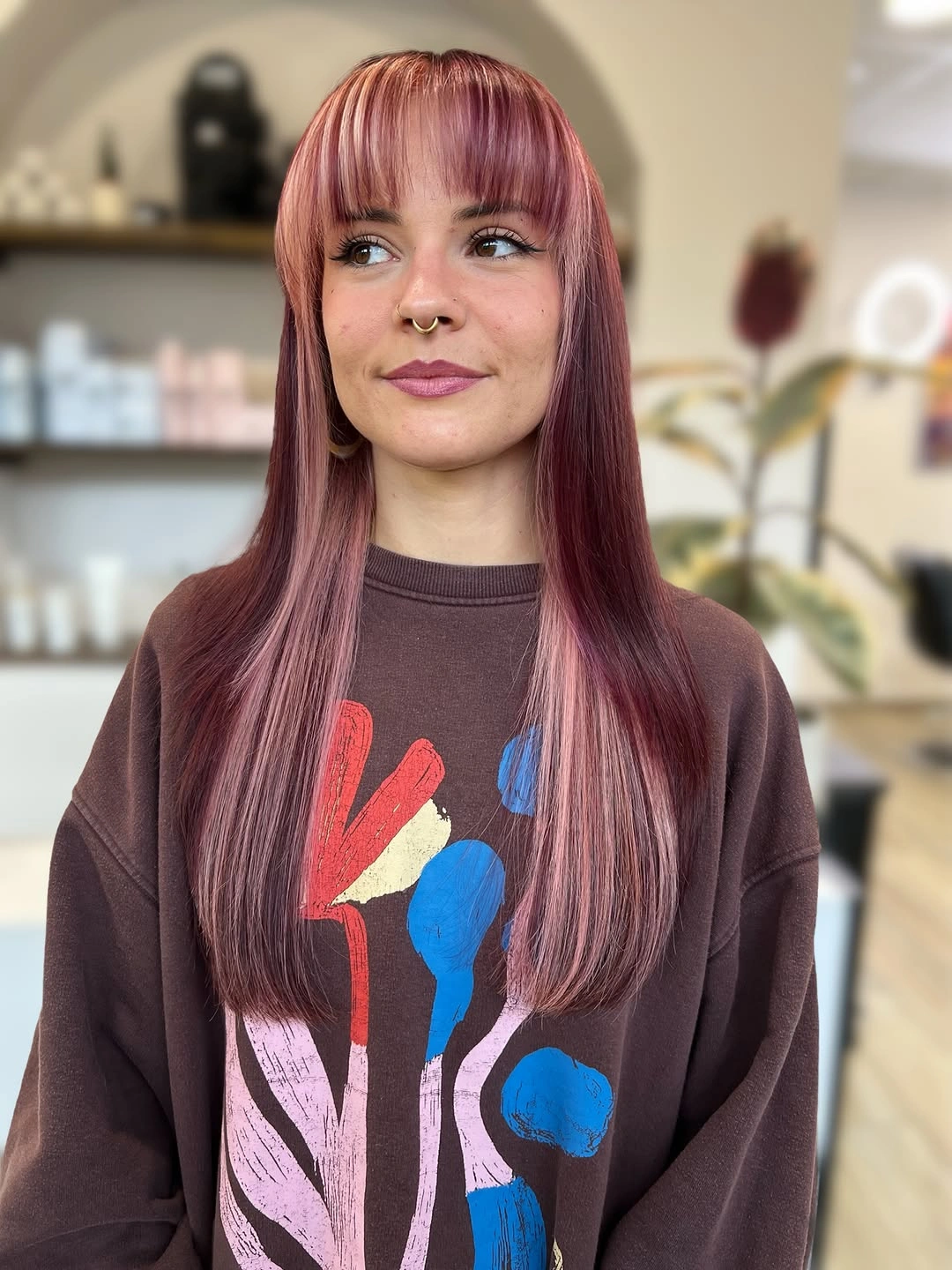 october haircut ideas 2026 Rose Pink Length With Blunt Bangs