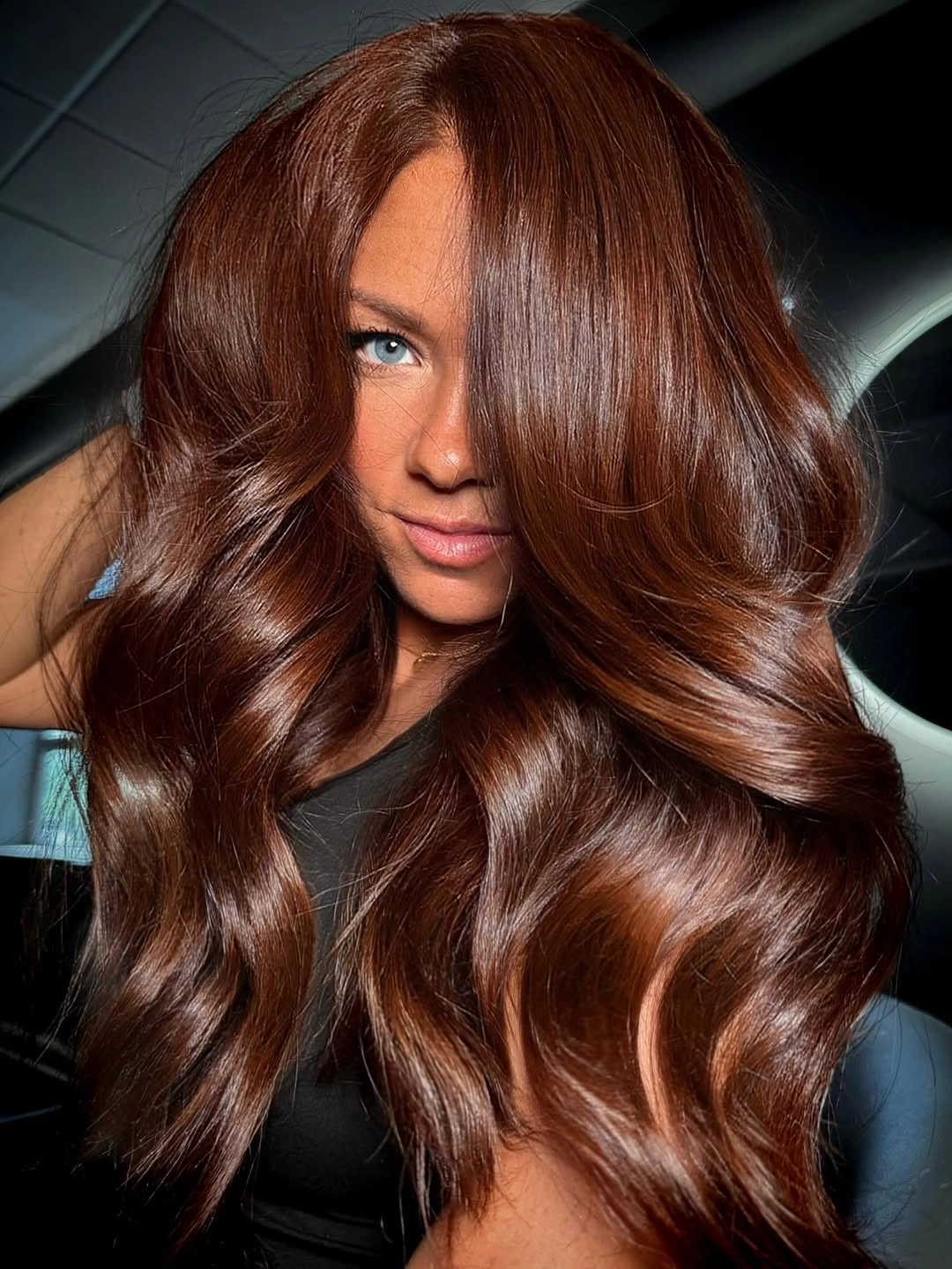 october haircut ideas 2026 Glossy Chocolate Swooping Layers
