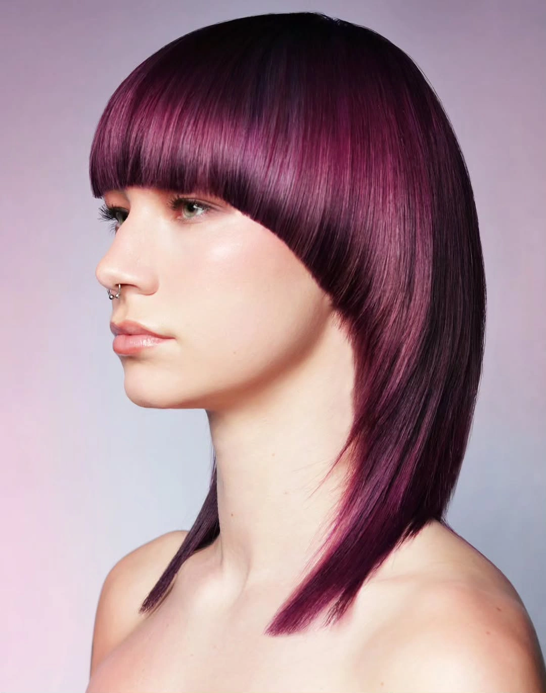 october haircut ideas 2026 Plum Precision Cut With Rounded Bangs