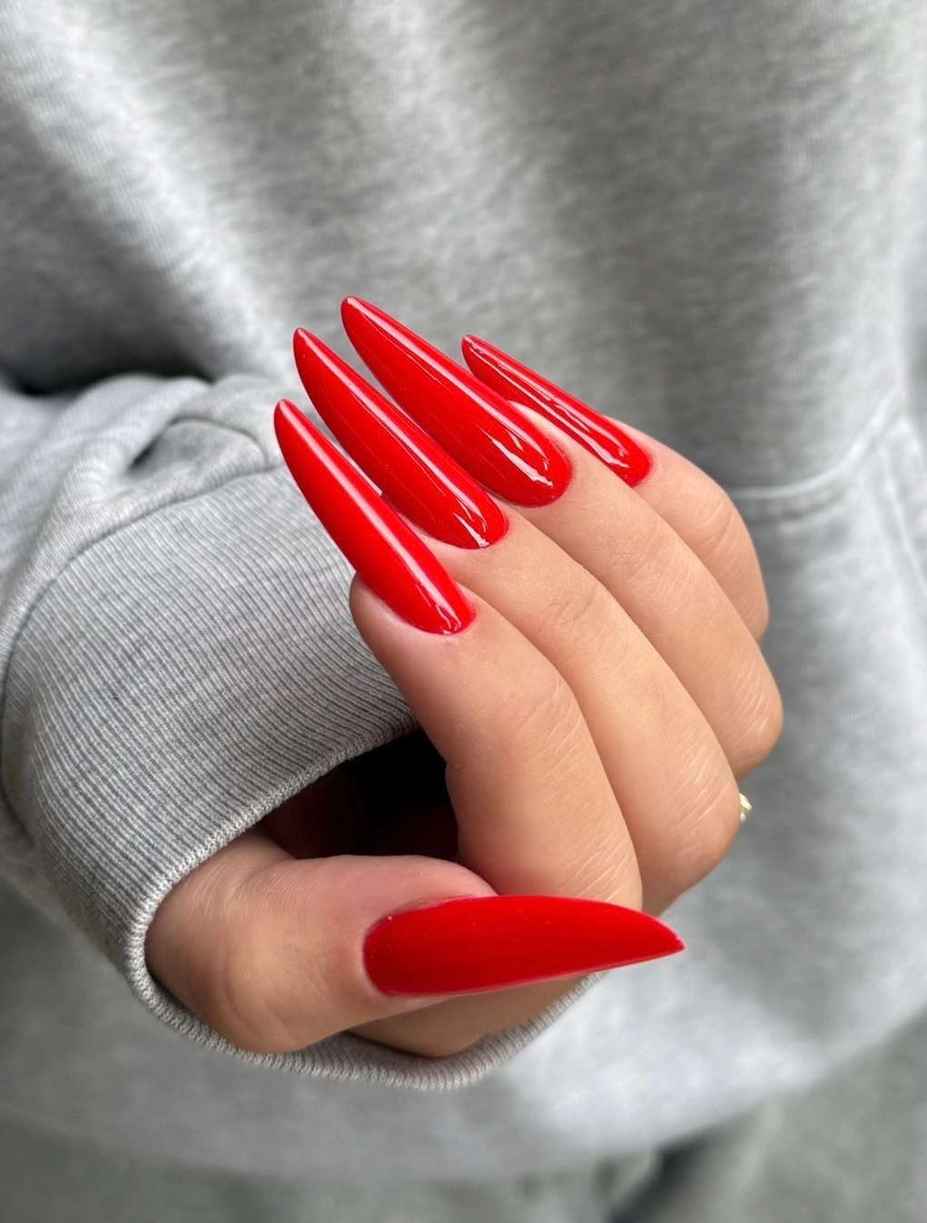 october nail colours 2026 Glossy Scarlet Stiletto Nails