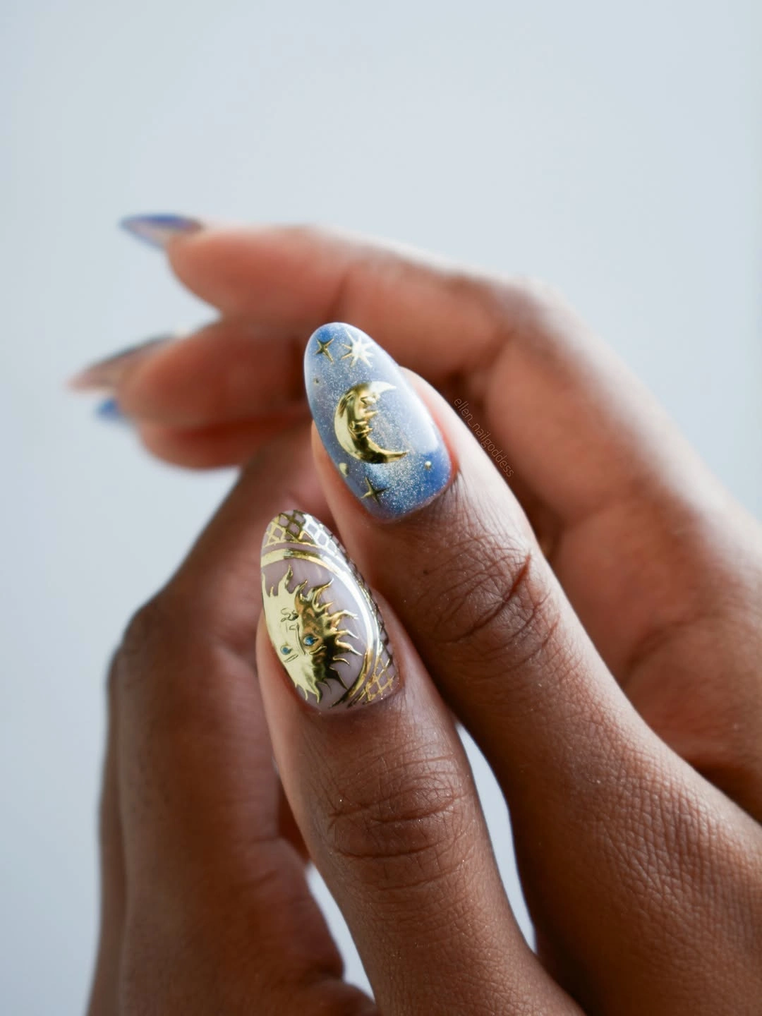 october nail colours 2026 Celestial Blue and Gold Nails