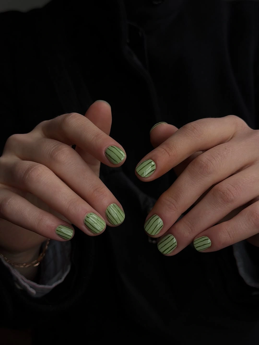 october nail colours 2026 Sage Green Pinstripe Nails