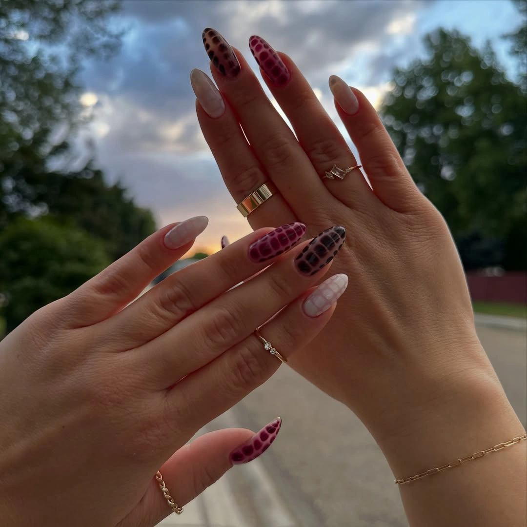 october nail colours 2026 Moody Croc Texture in Berry and Black