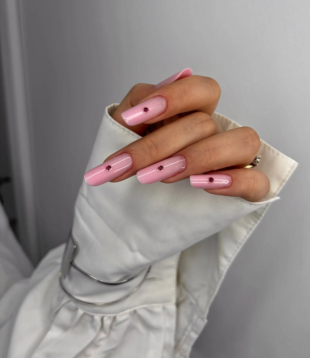 october nail colours 2026 Soft Pink Crystal Coffin Nails