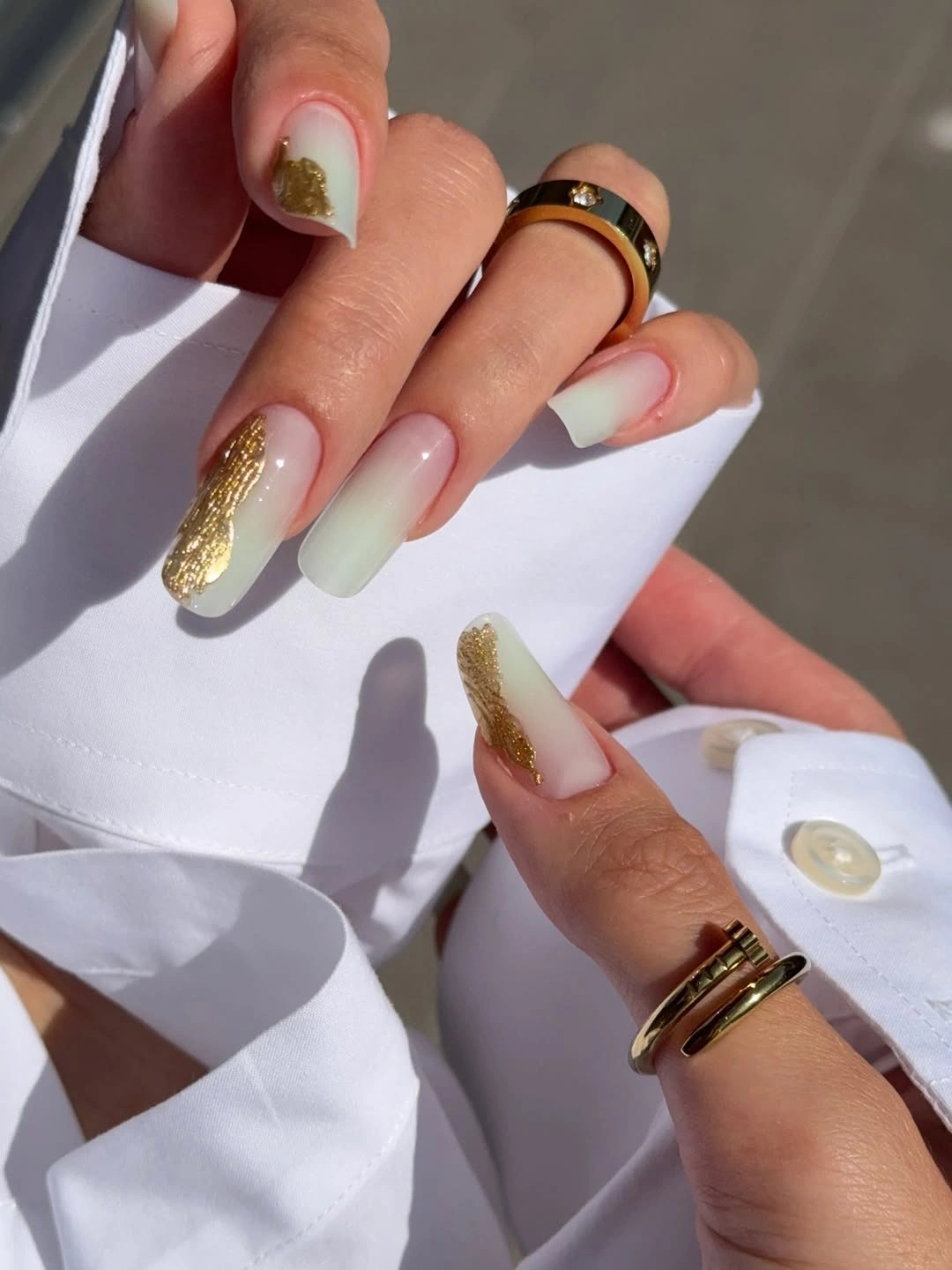 october nail colours 2026 Milky Mint Nails with Molten Gold
