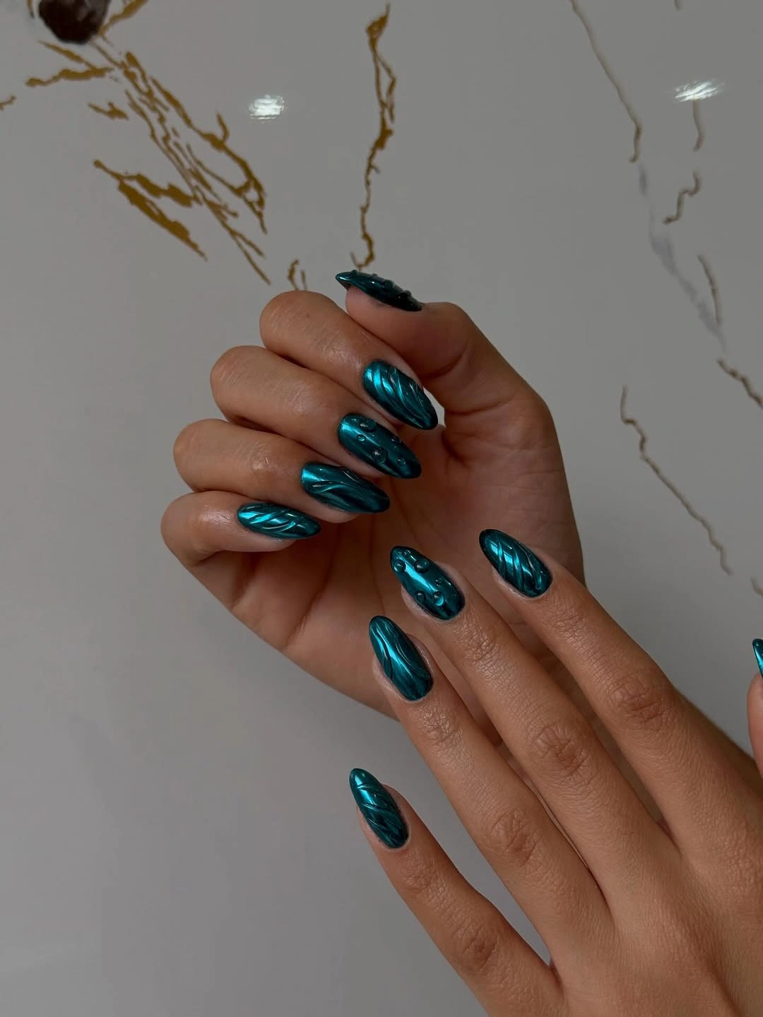 october nail colours 2026 Deep Teal Chrome Texture