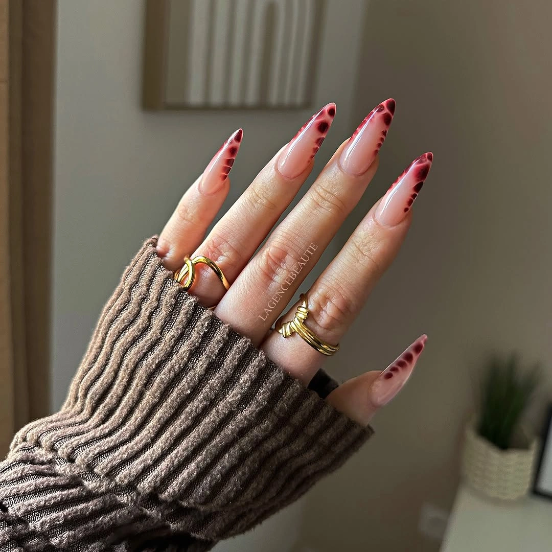 october nails design 2026 Moody Tortoiseshell Stiletto Tips