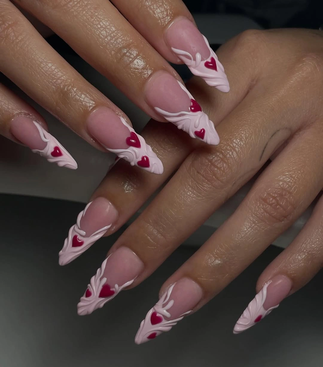 october nails design 2026 Pink Sculpted Heart Almond Nails