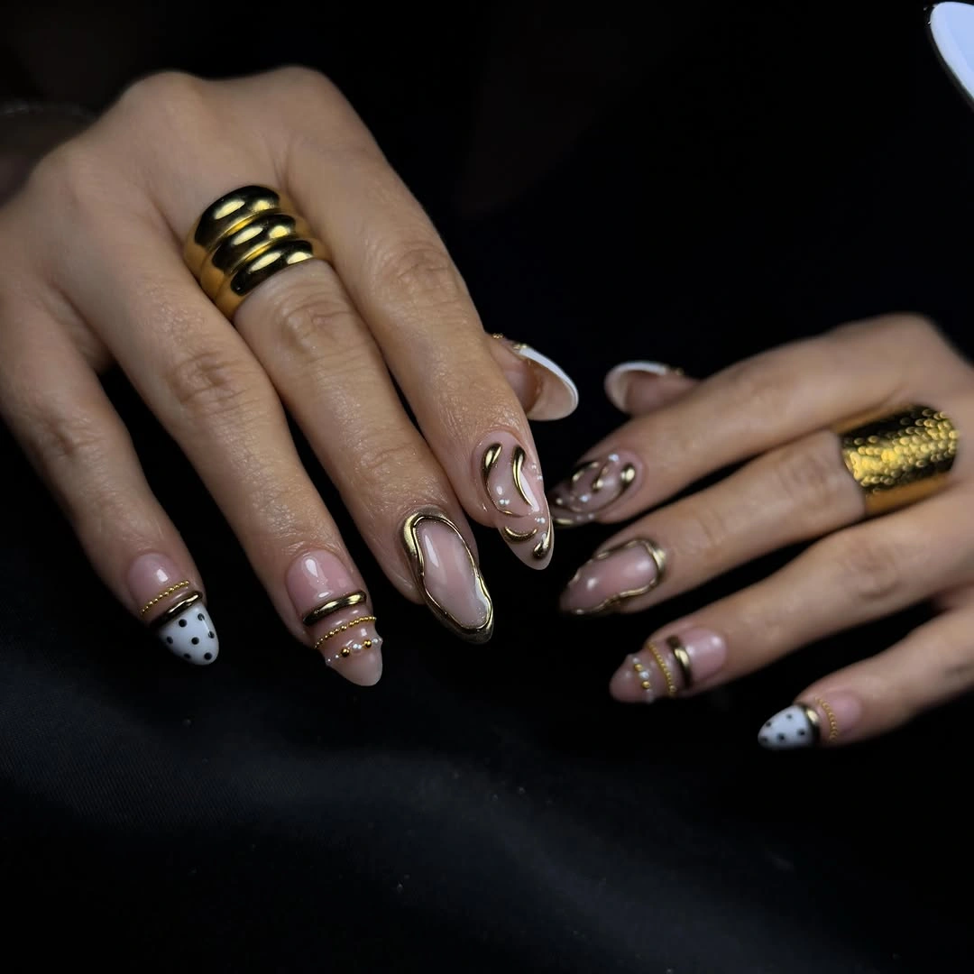 october nails design 2026 Golden Sculpted Almond Nails