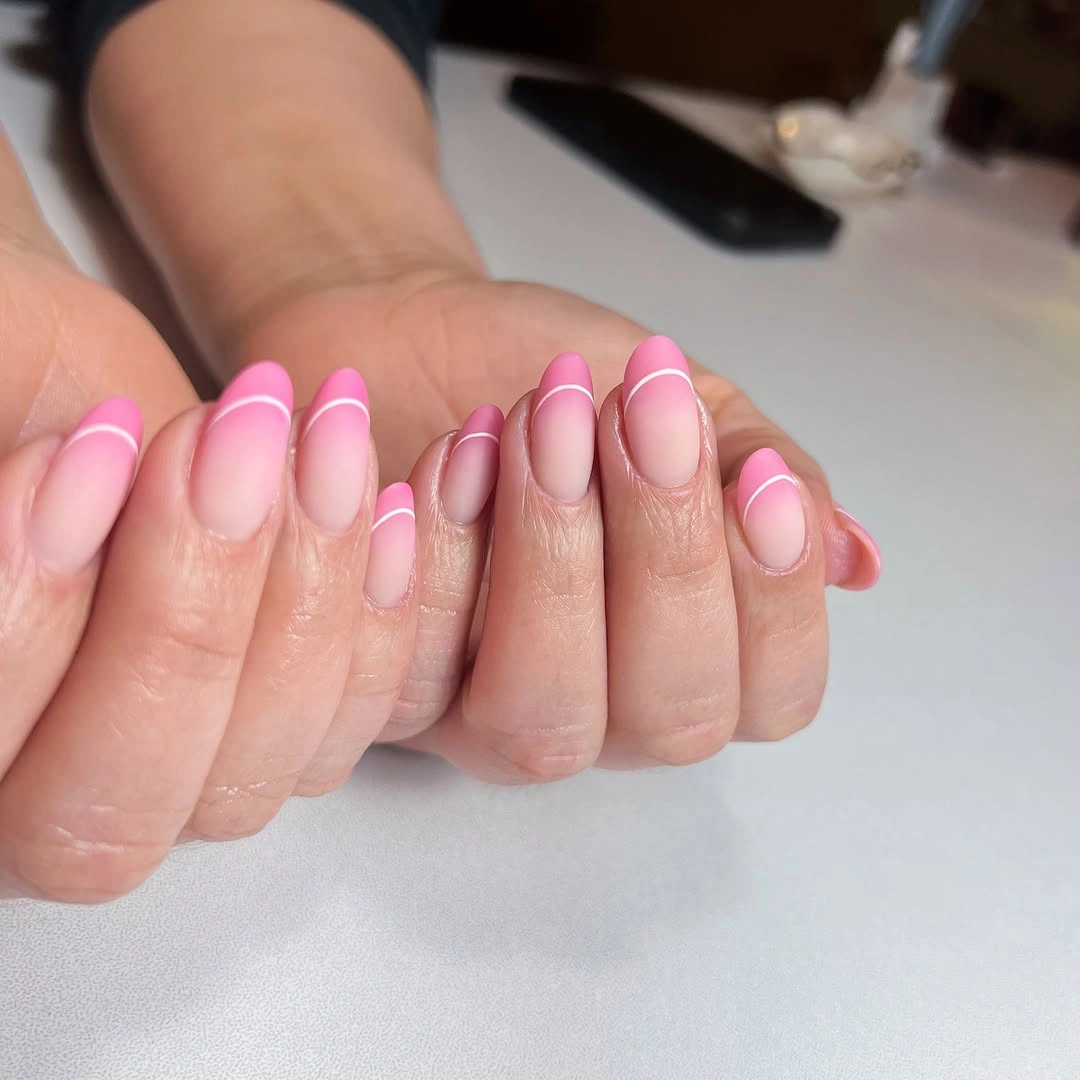 october nails design 2026 Pink Micro French Almond Nails