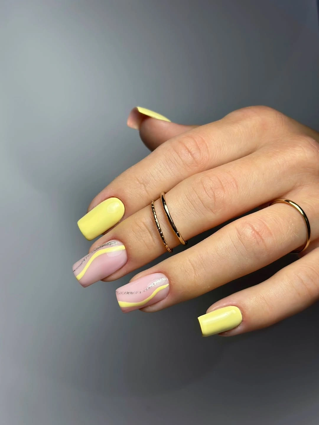 october nails design 2026 Lemon Yellow Fall Square Waves