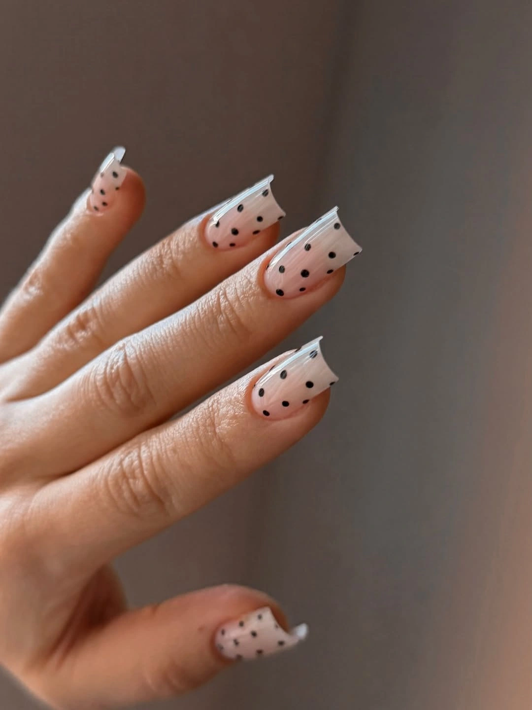 october nails design 2026 Pink Square Nails With Black Polka Dots