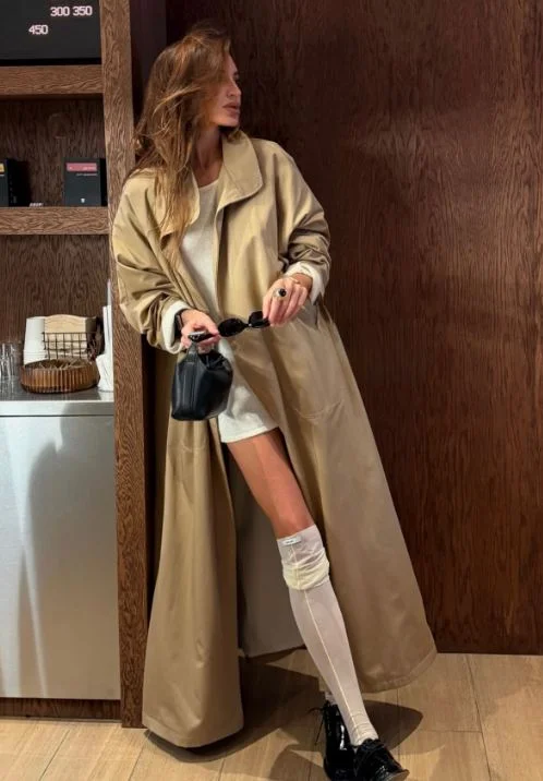 october outfits ideas 2026 Long Trench With Playful Socks