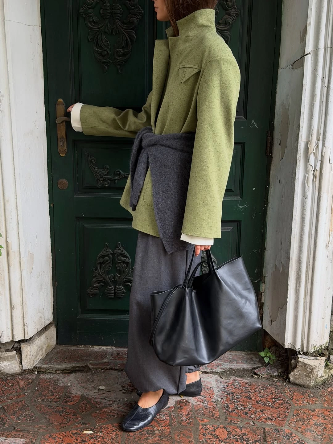 october outfits ideas 2026 Sage Green and Charcoal Layers