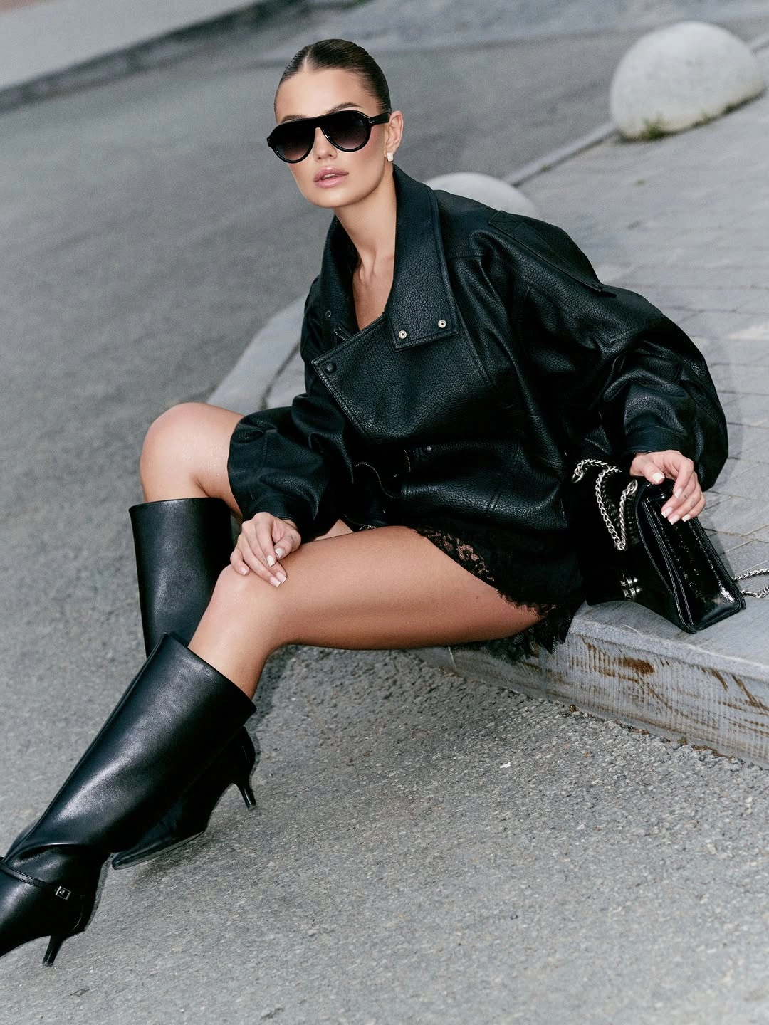 october outfits ideas 2026 Black Leather With a Lace Mini