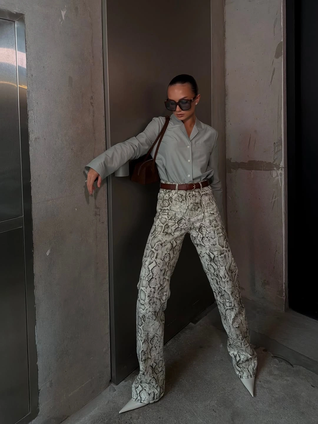 october outfits ideas 2026 Snake Print Trousers for Polished Days