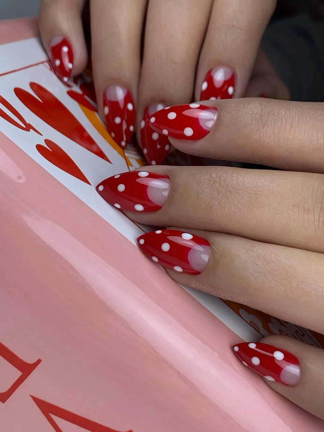 polka dot fall nails 2026 Cherry Red Polka Dot French