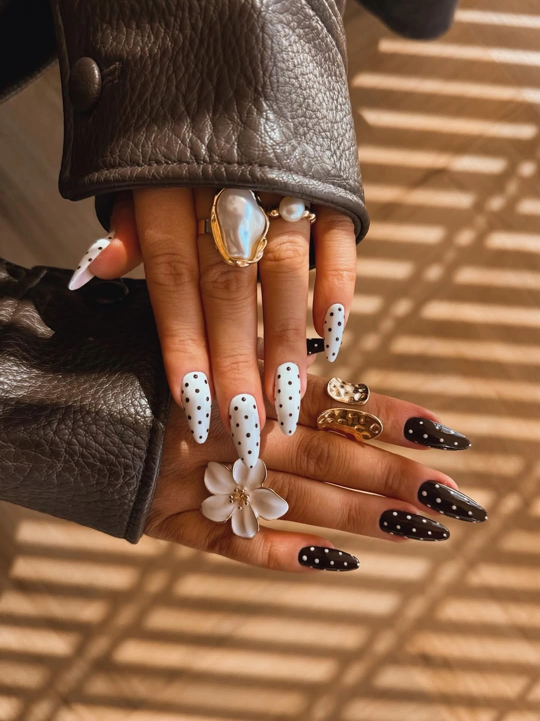 polka dot fall nails 2026 Black and White Polka Dot Contrast