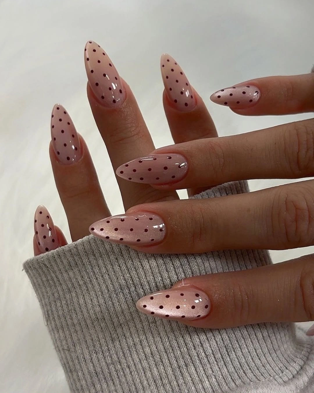 polka dot fall nails 2026 Blush Pink With Burgundy Dots