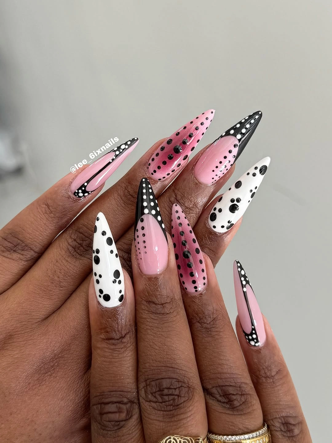 polka dot fall nails 2026 Pink Black and White Statement Dots