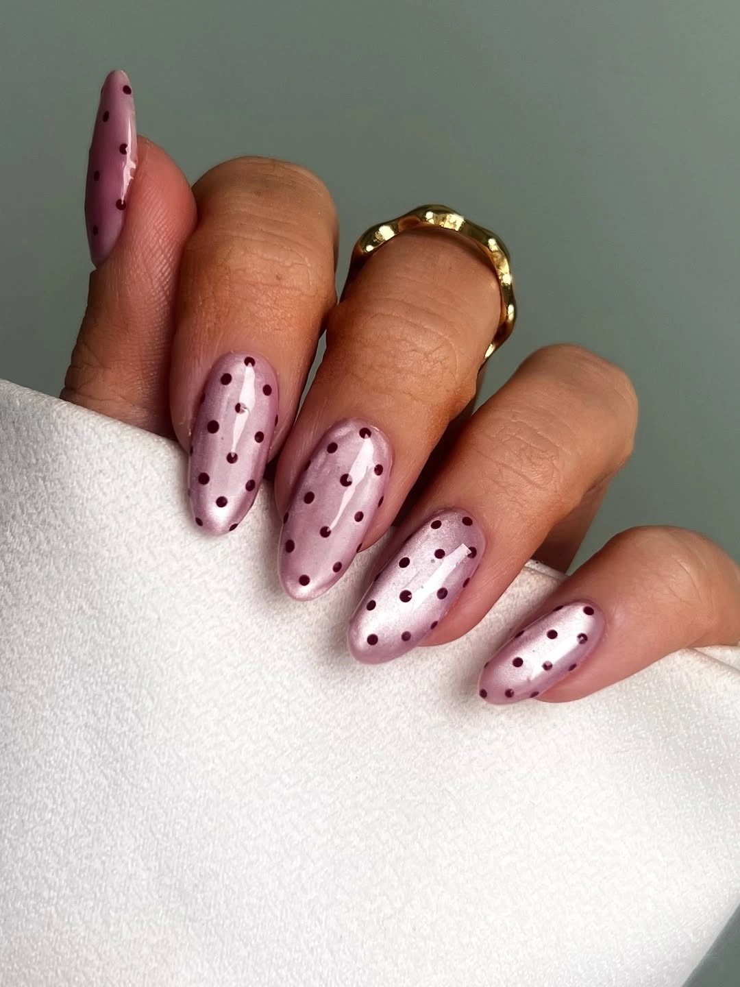 polka dot fall nails 2026 Burgundy Dots on Pearl Pink