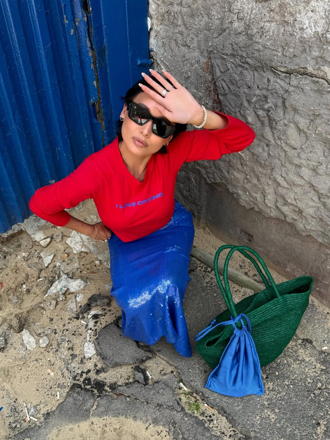 september fashion trends 2026 Red And Cobalt Blue Color Block Outfit