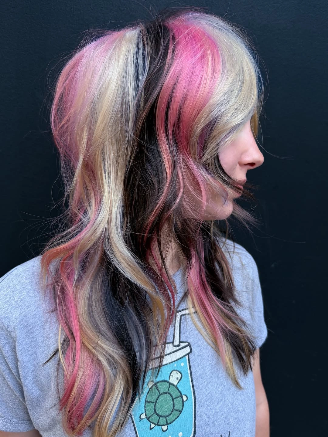 september hair colour trends 2026 Multicolored Blonde And Pink Ribbon Highlights