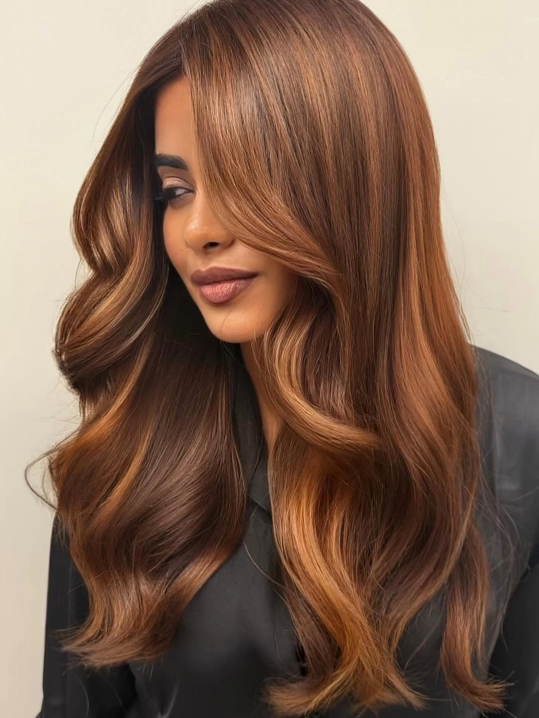 september hair colour trends 2026 Warm Chestnut Brown With Glossy Layers