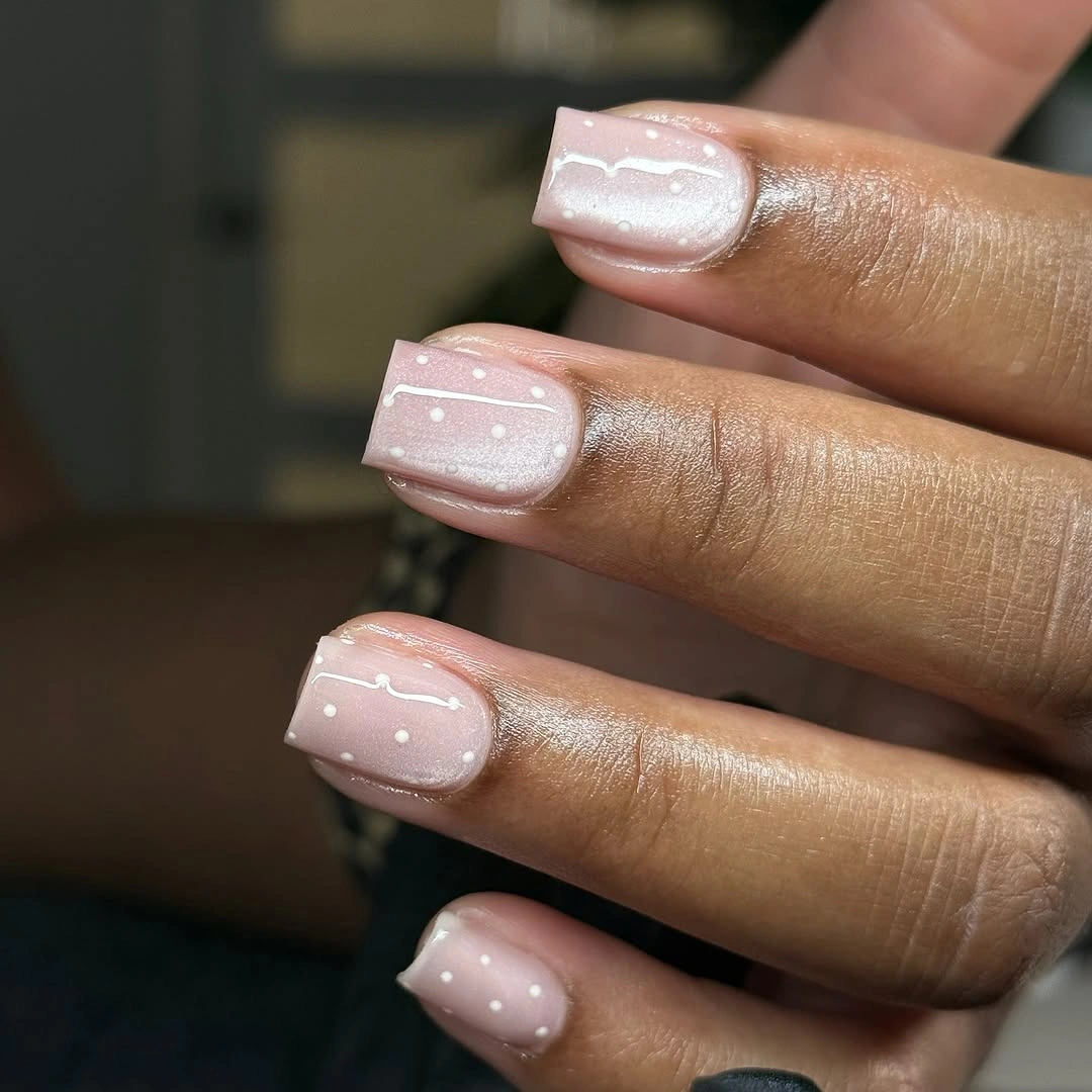 simple fall short nails Blush Pink With Tiny White Details