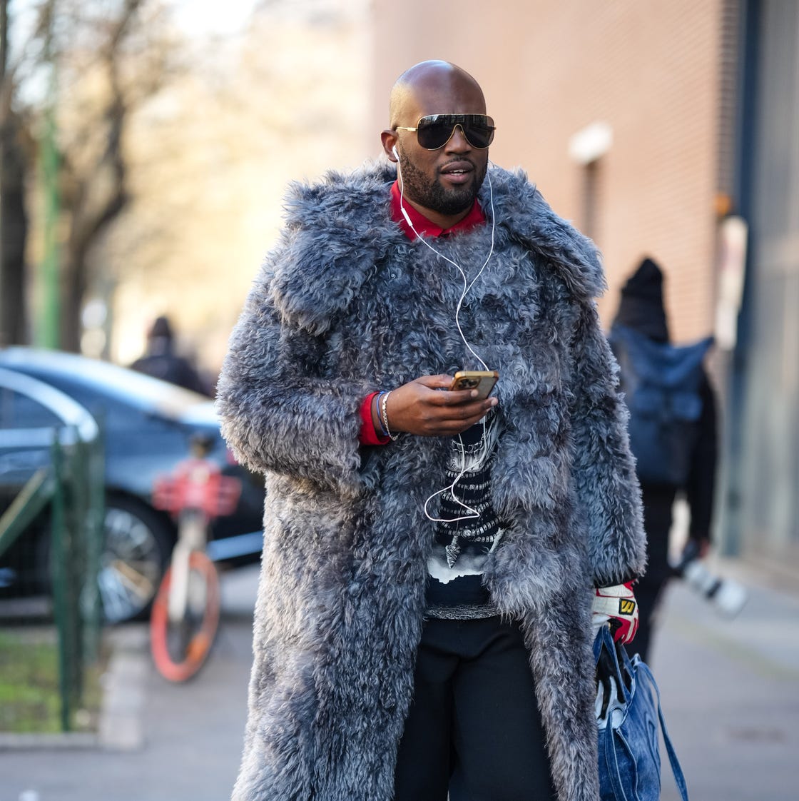 Bold Street Style: Oversized Fur Coat with Red Sweater Bold Street Style: Oversized Fur Coat with Red Sweater — Winter Outfits for Men