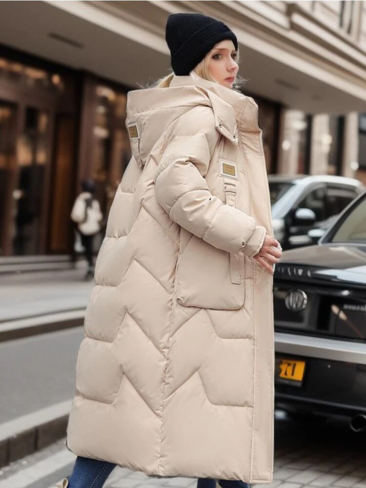 Oversized Cream Puffer Coat with Knit Beanie — Winter Streetwear Outfits