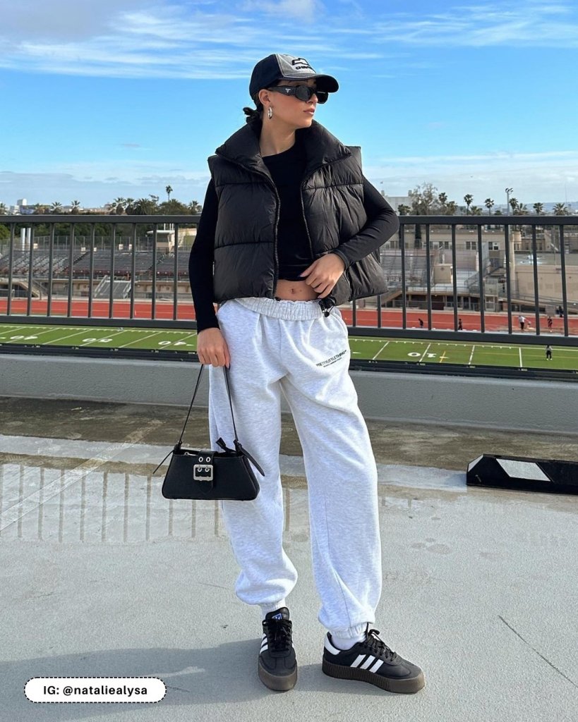 Black Sneakers Outfit Idea Black Sneakers Outfit Idea — Puffer Vest Outfits