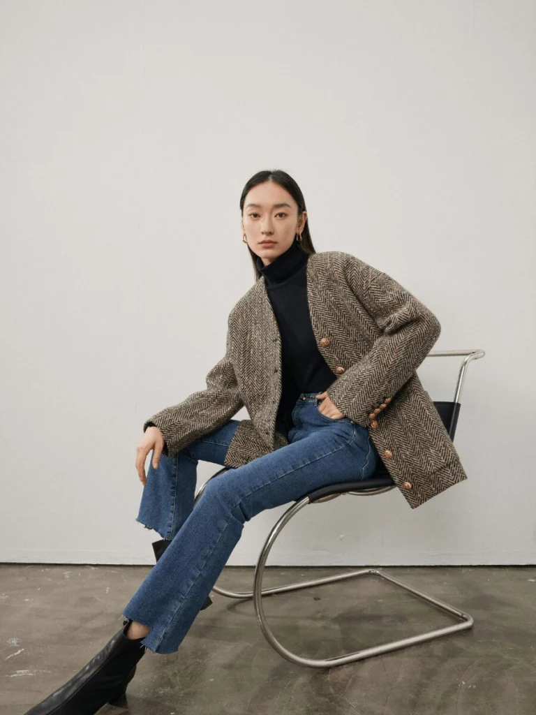 Tweed Blazer with Turtleneck and Jeans — Casual Winter Outfits