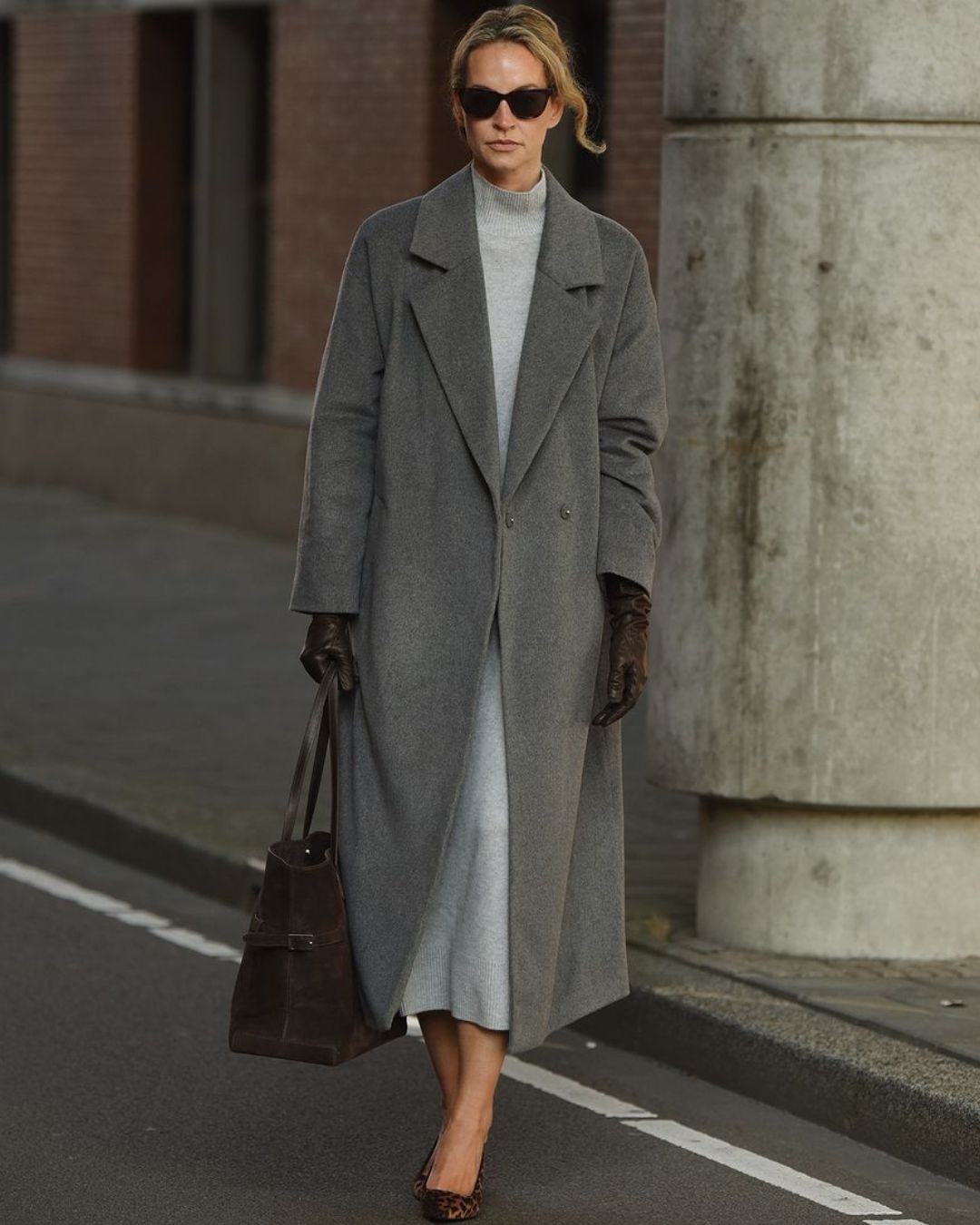 Elegant Grey Coat Over Turtleneck Dress — Cold Weather Outfits