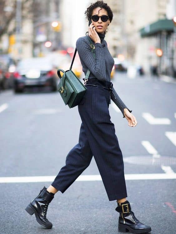 Combat Boots with Pinstripe Culottes Combat Boots with Pinstripe Culottes — Combat Boots Outfits