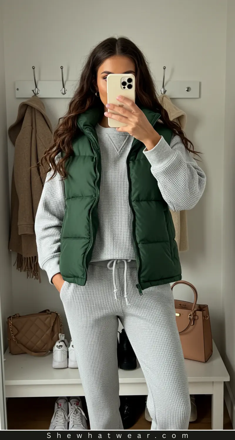 Casual Loungewear Outfit Idea Casual Loungewear Outfit Idea — Puffer Vest Outfits