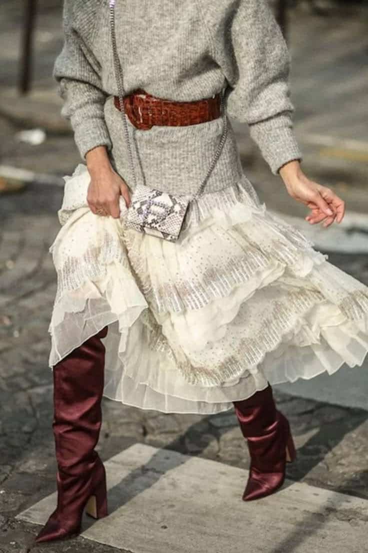 Tiered Ruffled Skirt Meets Satin Boots: Unexpected Boho — Boho Winter Outfits