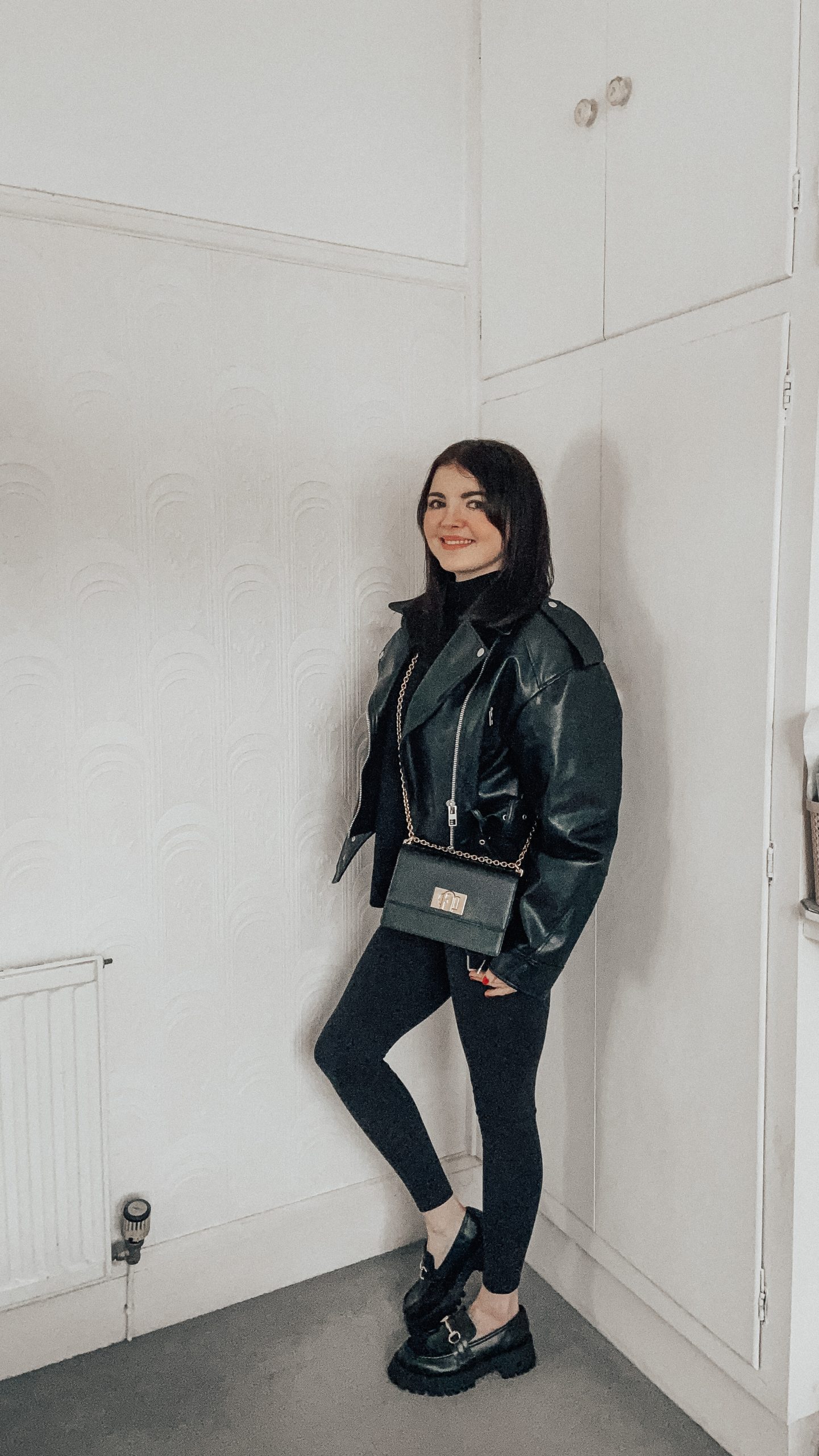 Leather Moto Jacket and Turtleneck for an Edgy Everyday Ensemble — All Black Winter Outfits