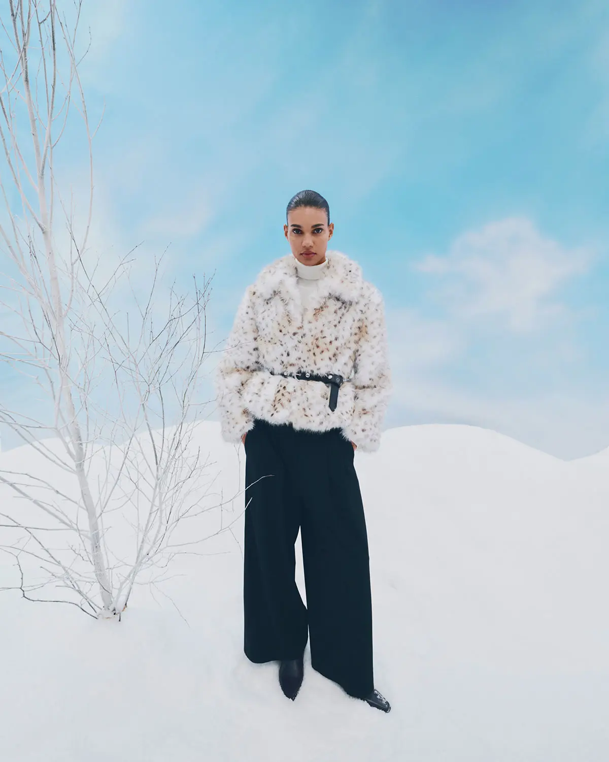 White Faux Fur Jacket with Black Basics — Cold Weather Outfits