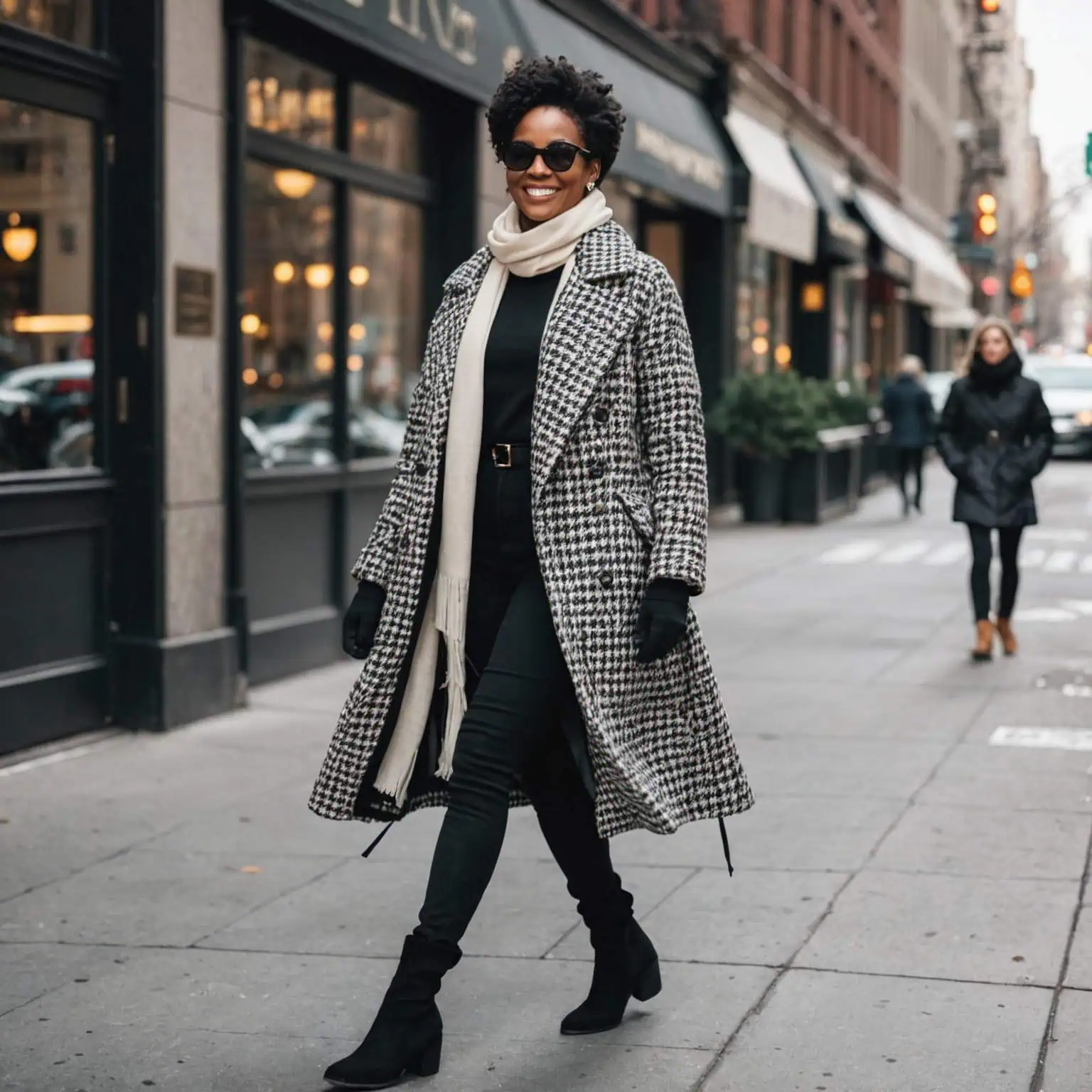 Houndstooth Coat with Turtleneck and Skinny Pants for Chic Everyday — Winter Outfits for Women Over 50